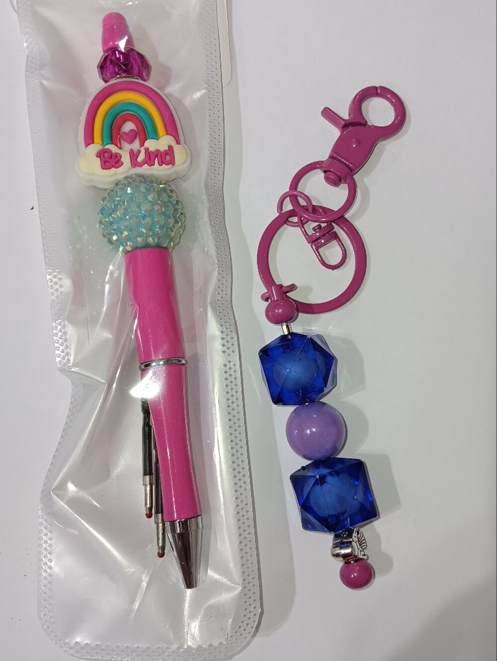 Source Unknown  Be kind Pink Rainbow 'Be Kind' Pen and Beaded Key Holder